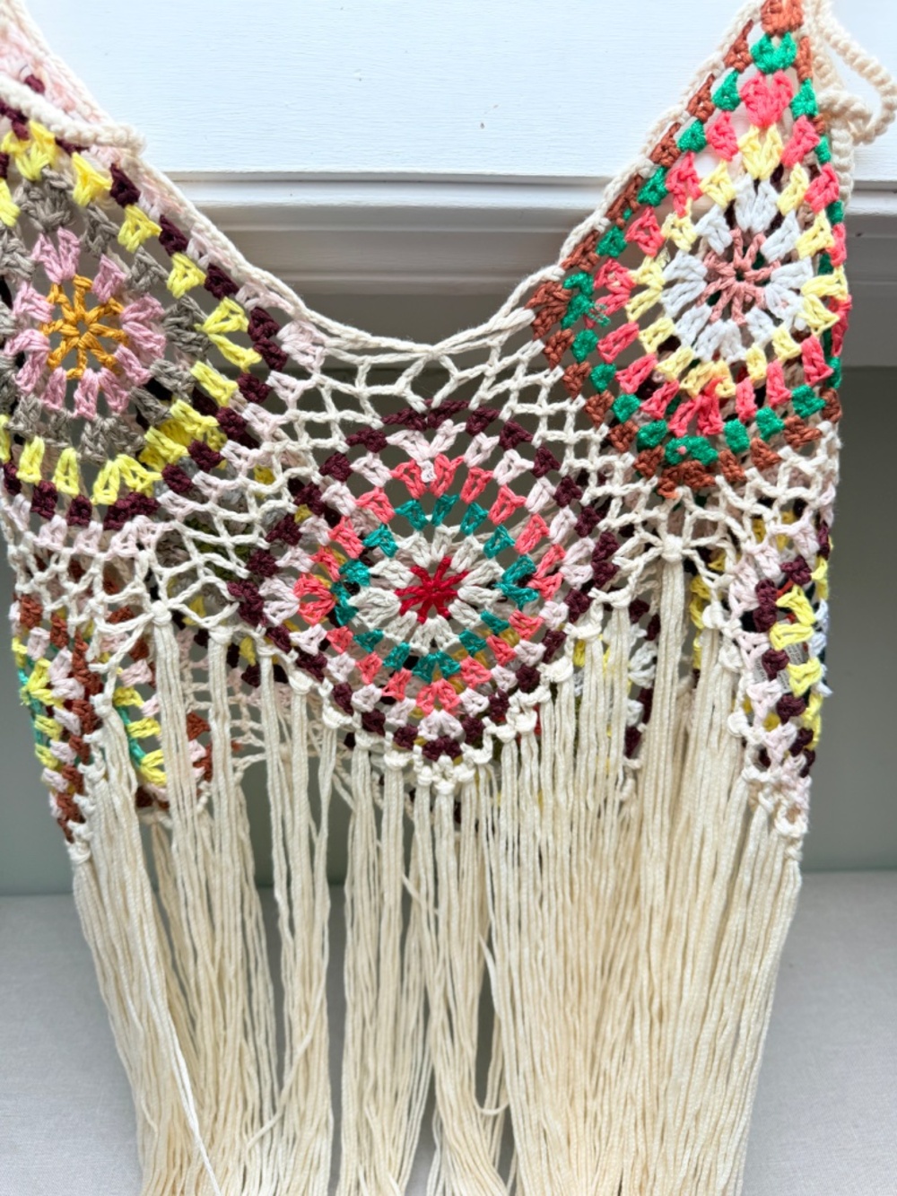 Boho Crochet Fringed Tank Top Bathing Suit Coverup Retro Festival Vibe - Picture 4 of 9